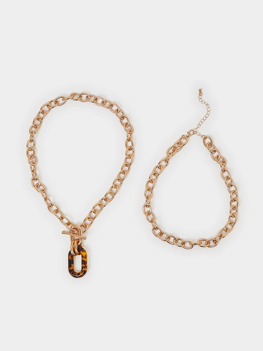 Set of 2 - Chunky Chain Toggle Pendant Necklace