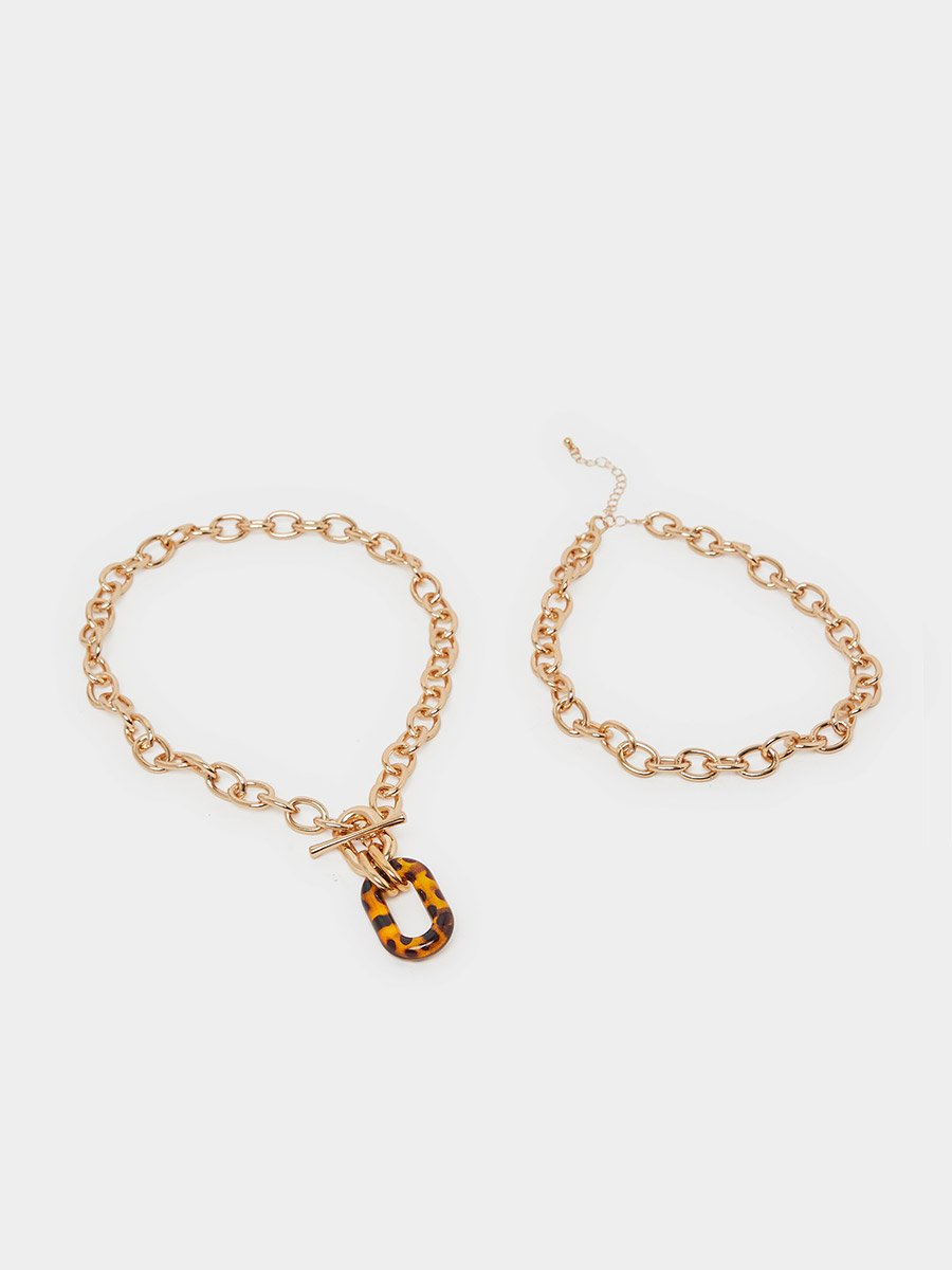 Set of 2 - Chunky Chain Toggle Pendant Necklace