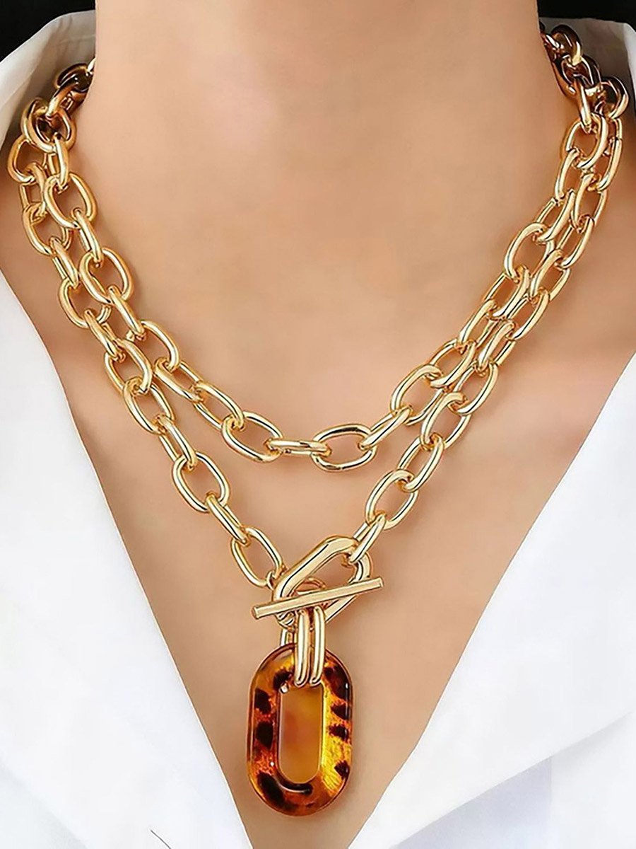 Set of 2 - Chunky Chain Toggle Pendant Necklace