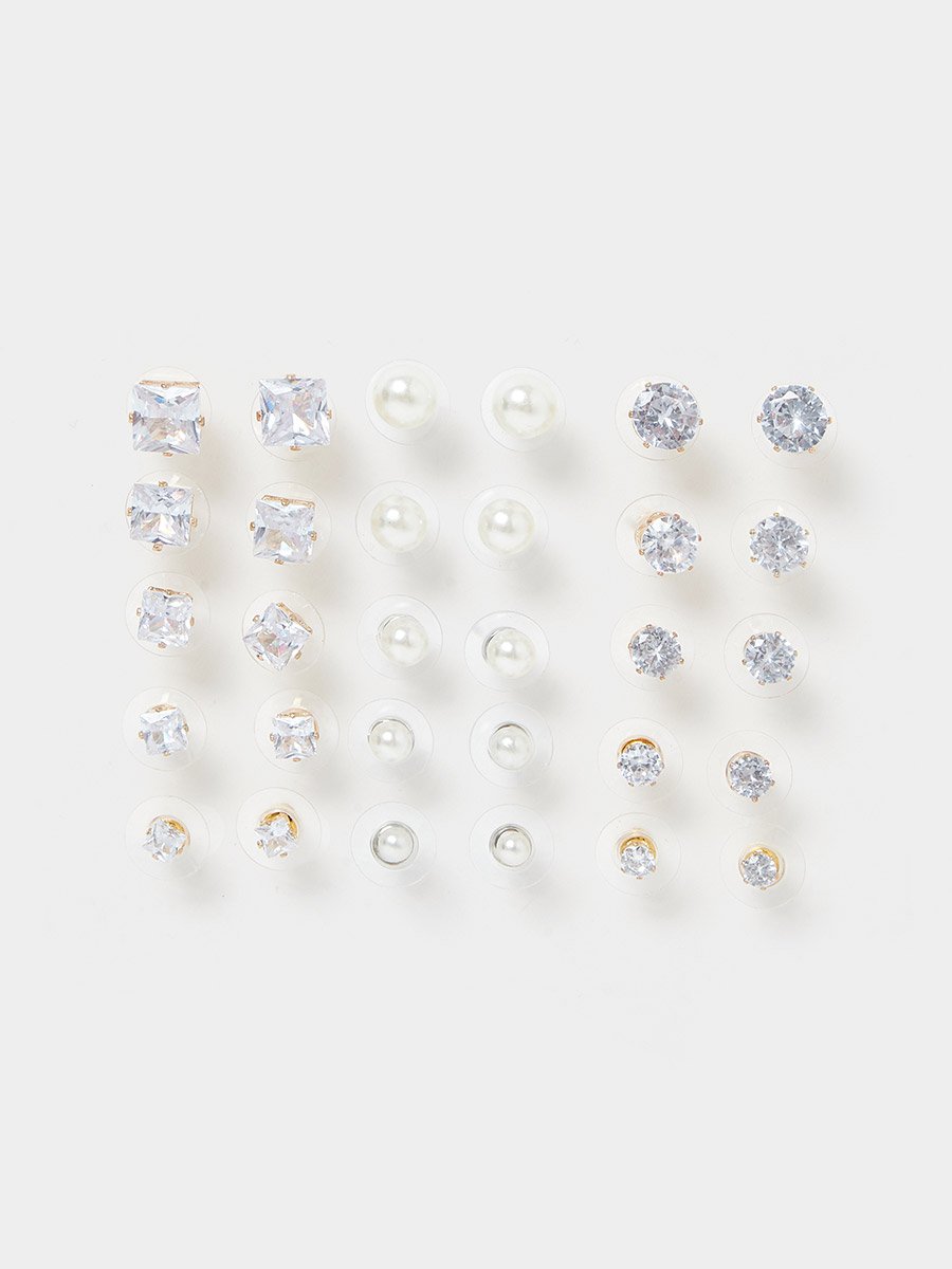 Set of 15 -  Embellished Stud Earrings