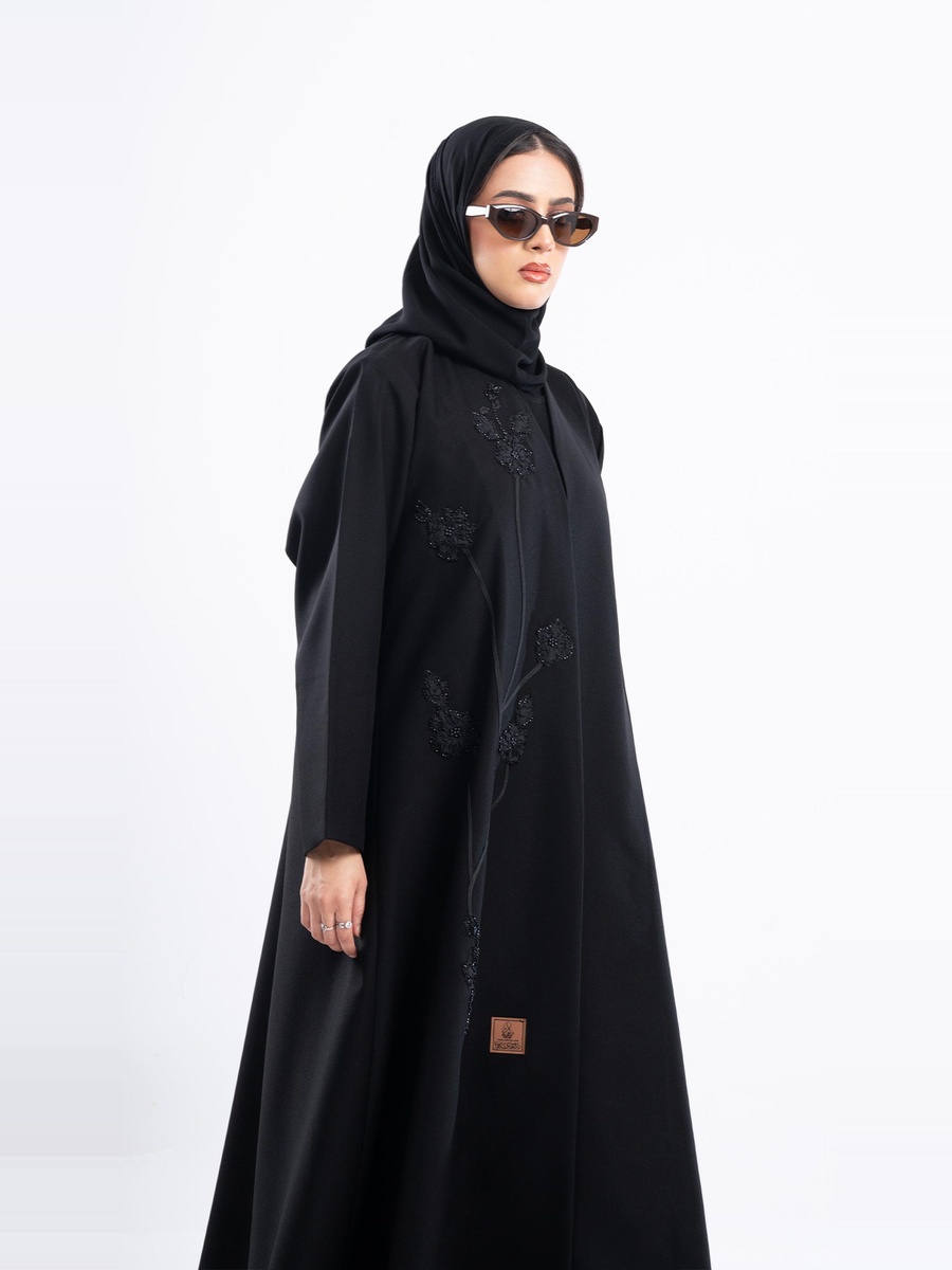 Black Rose Embroidery Wasal Abaya with Hijab