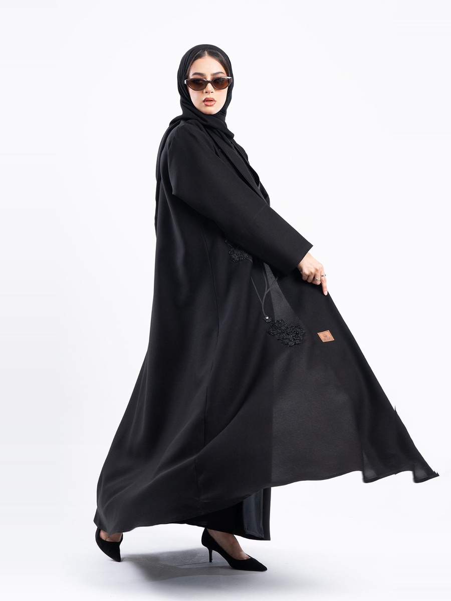 Black Rose Embroidery Wasal Abaya with Hijab