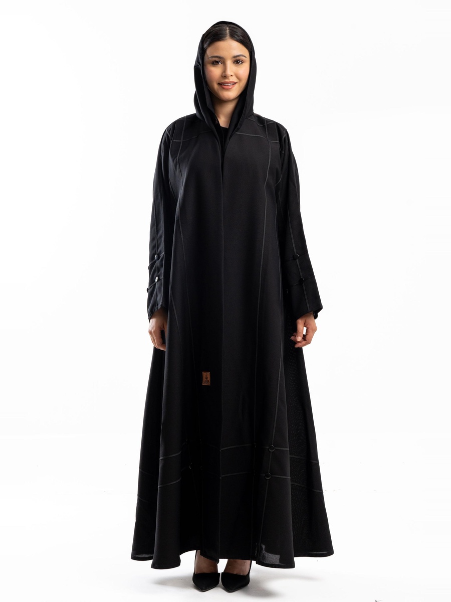 Stripe Stitched Flared Abaya with Hijab