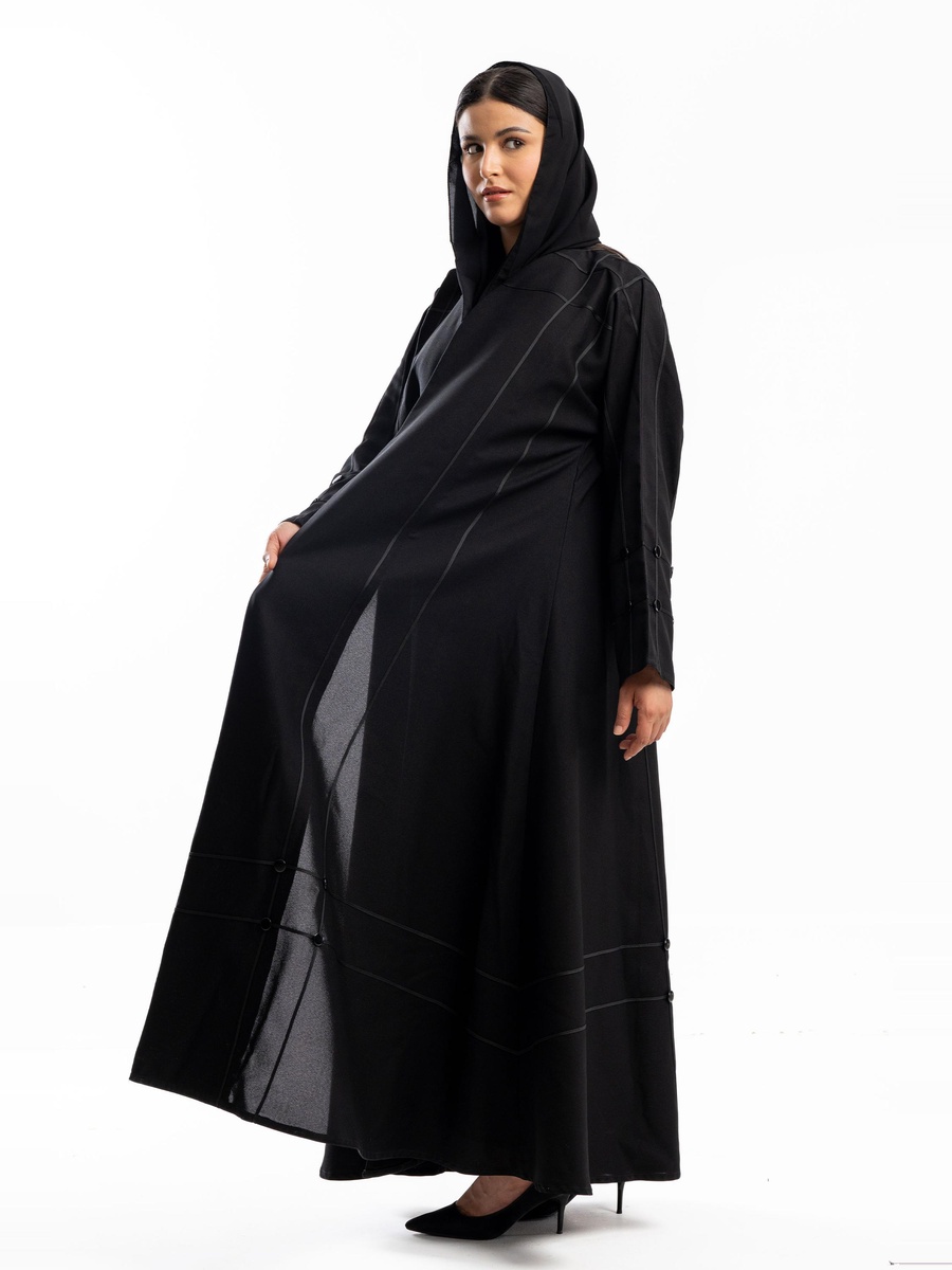 Stripe Stitched Flared Abaya with Hijab
