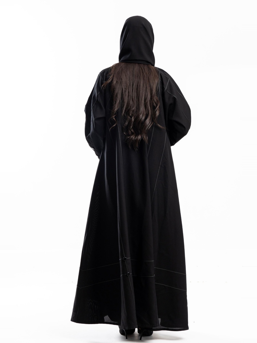 Stripe Stitched Flared Abaya with Hijab