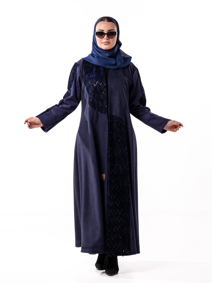 Embellished Winter Abaya with Velvet Panel with Hijab