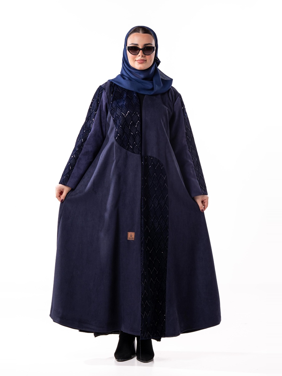 Embellished Winter Abaya with Velvet Panel with Hijab