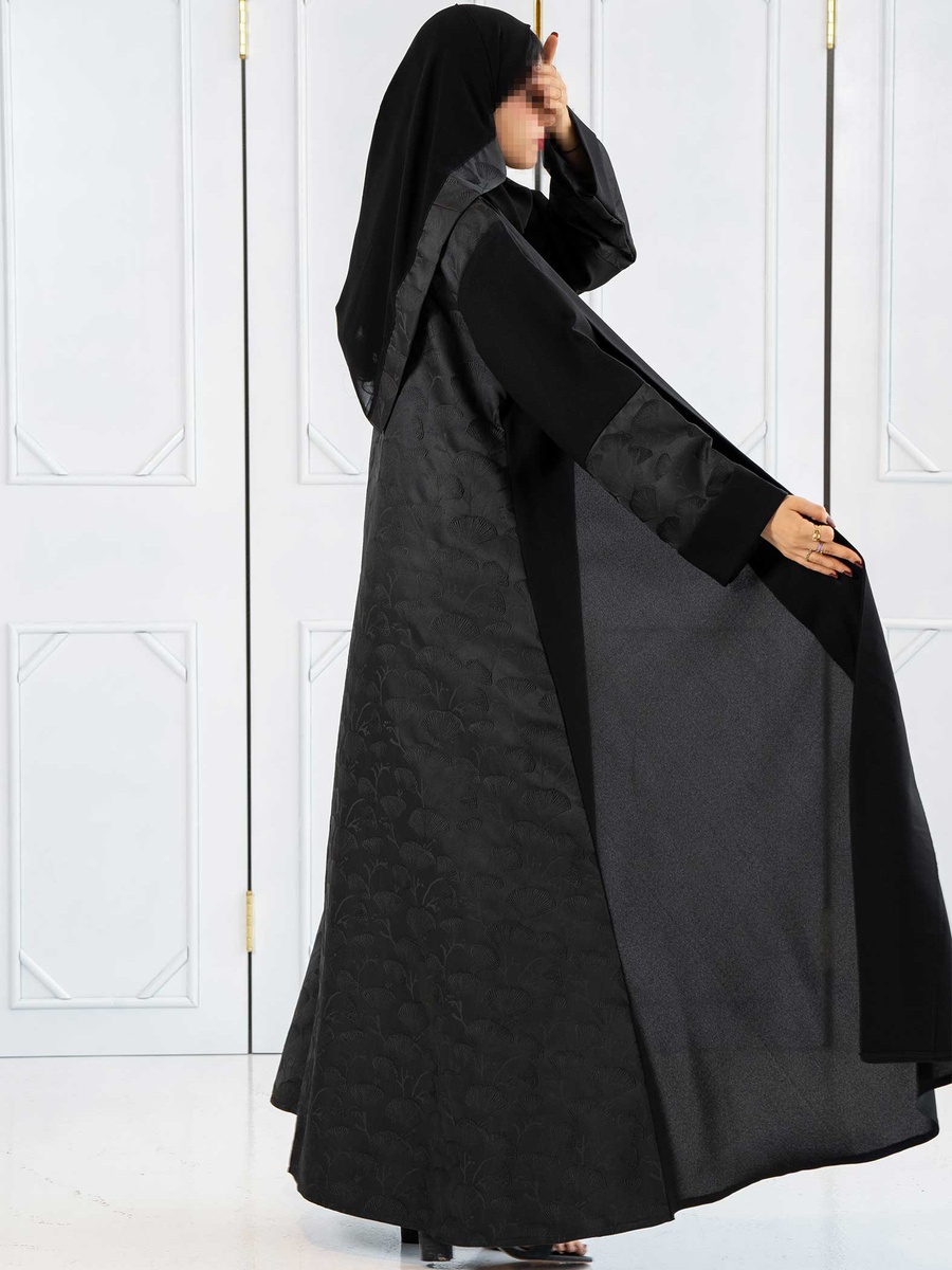 Embroidered Cloche Abaya with Jacquard Detail with Hijab