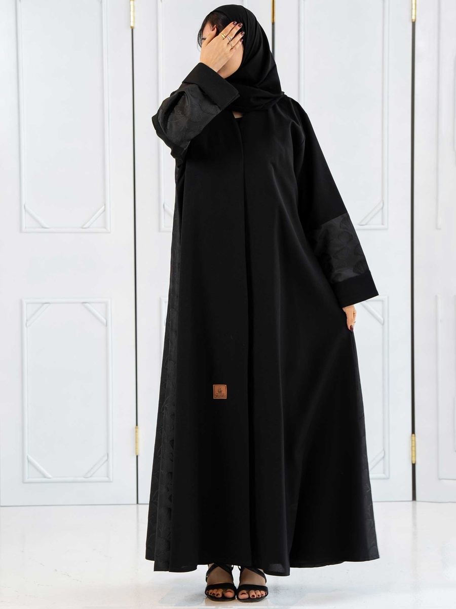 Embroidered Cloche Abaya with Jacquard Detail with Hijab