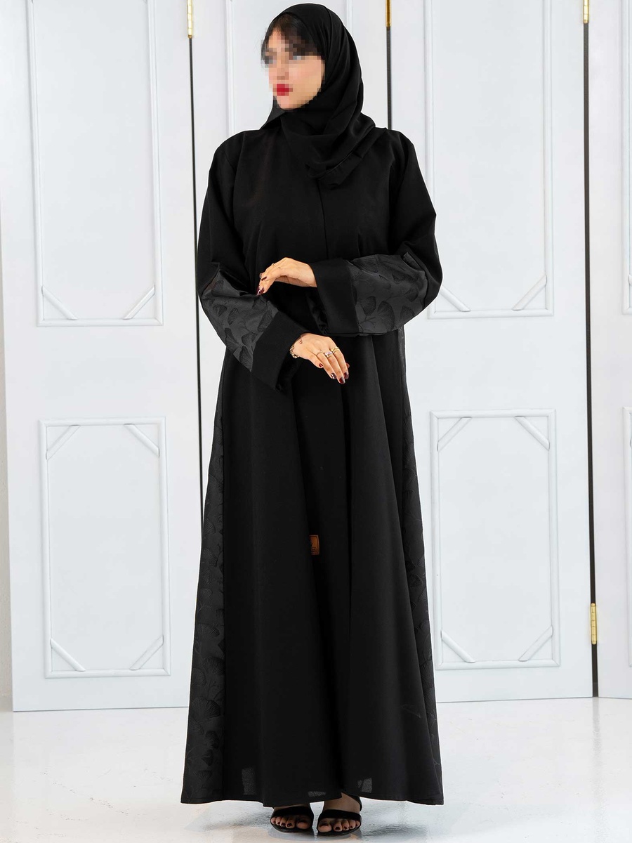 Embroidered Cloche Abaya with Jacquard Detail with Hijab