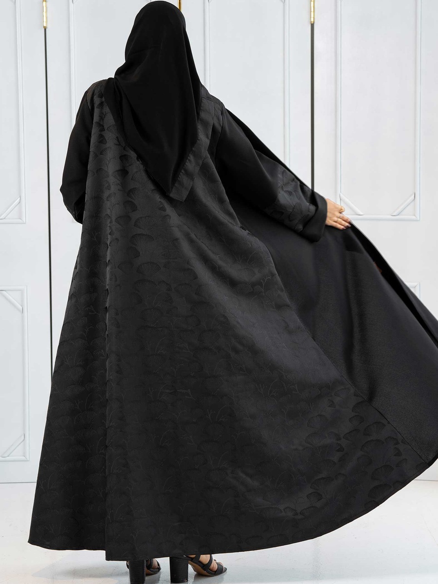 Embroidered Cloche Abaya with Jacquard Detail with Hijab