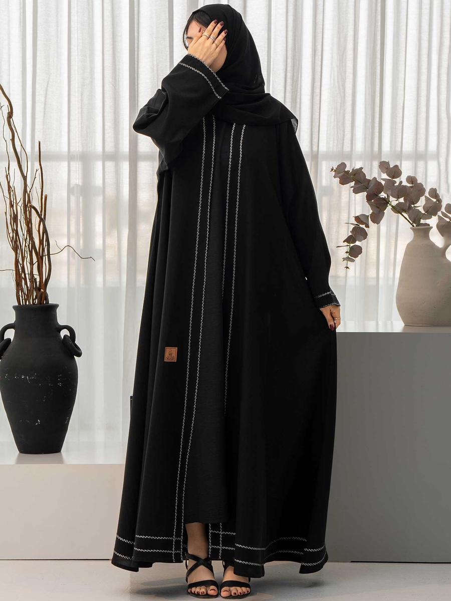 Silver Yarn Detail Cloche Abaya with Hijab