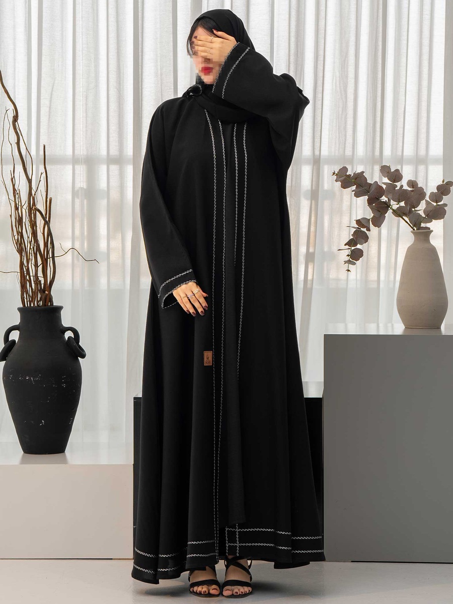 Silver Yarn Detail Cloche Abaya with Hijab