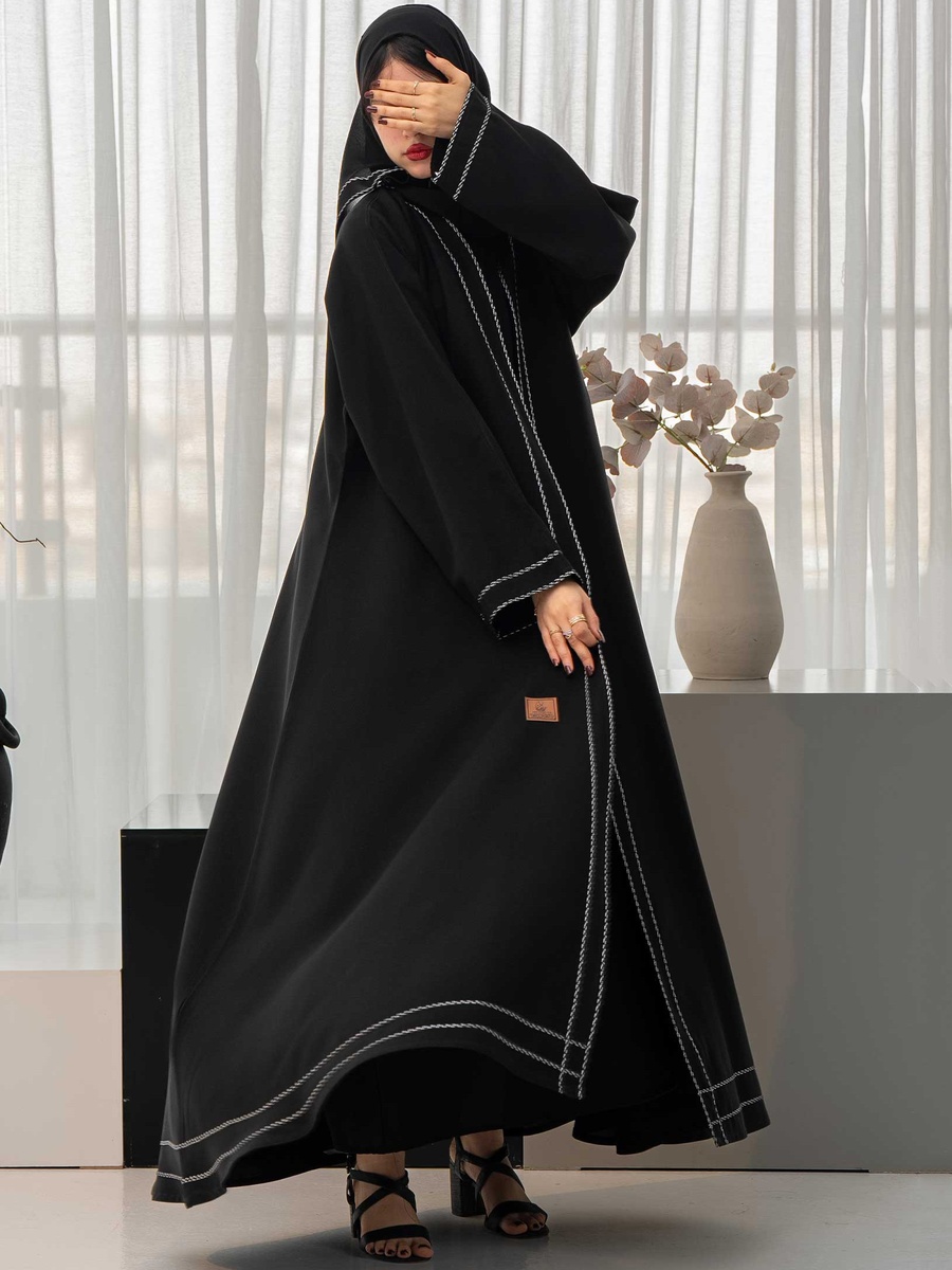 Silver Yarn Detail Cloche Abaya with Hijab
