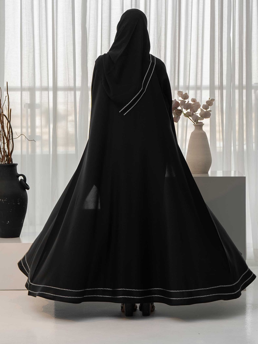 Silver Yarn Detail Cloche Abaya with Hijab