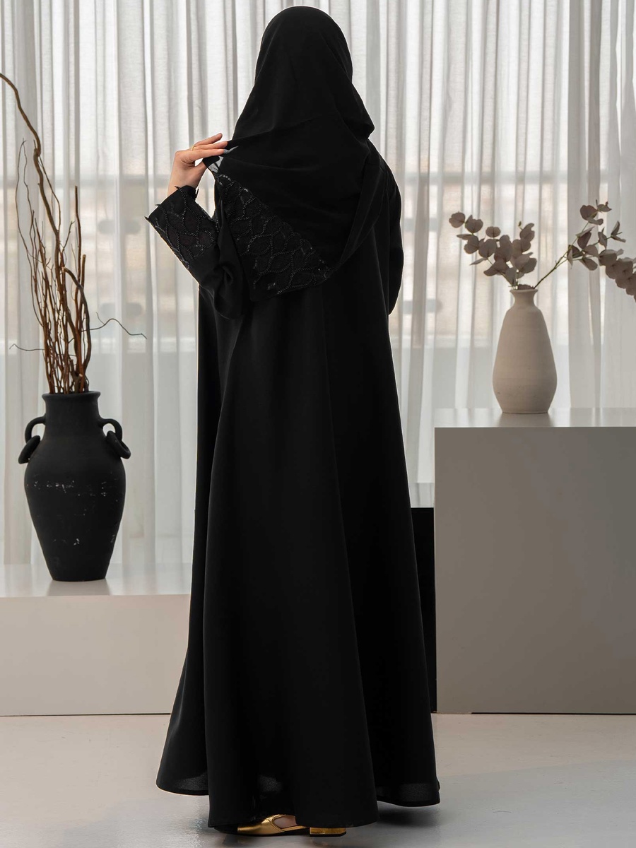 Beaded Contrast Yoke Abaya with Hijab
