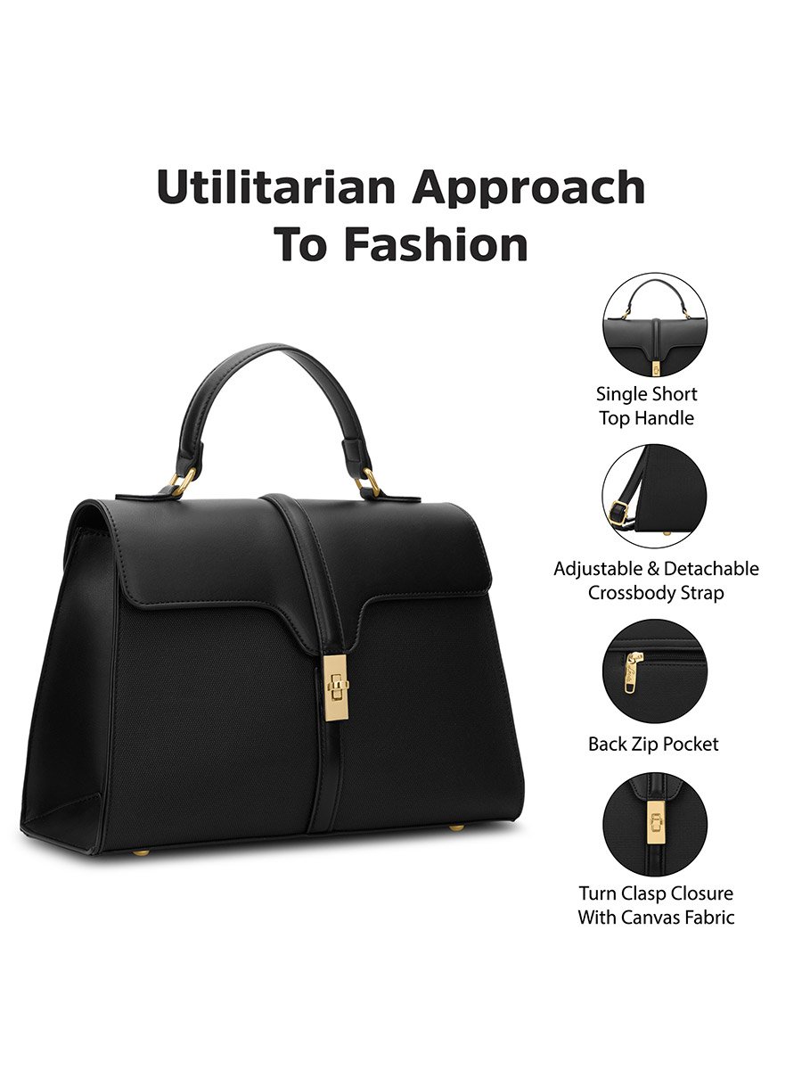 Black Flap Satchel Handbag