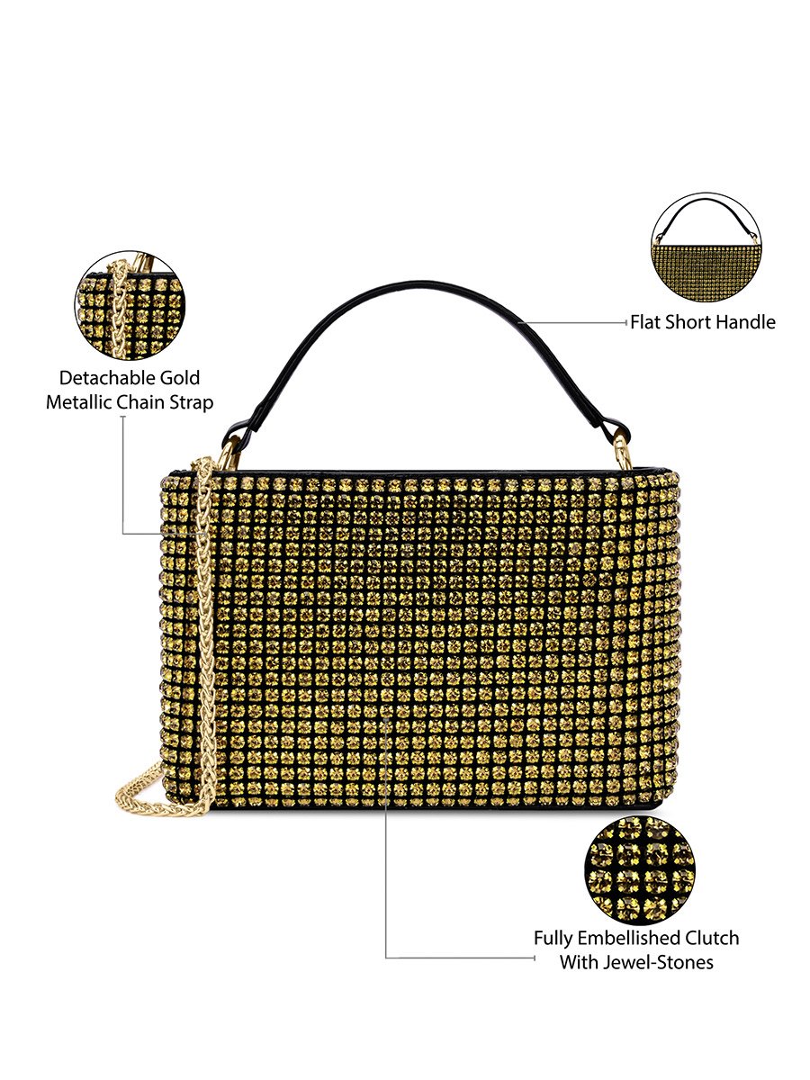 حقيبة كلاتش ذهبية مزينة