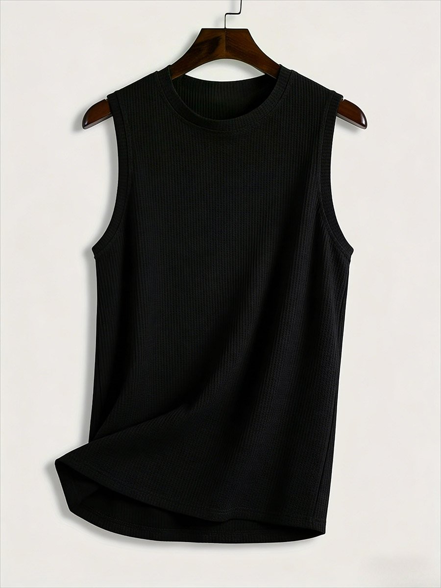 Men Black Solid Round Neck Tank and Shorts Co-Ords