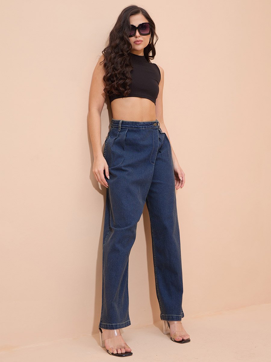 Blue Acid Wash Wrap Straight Jeans