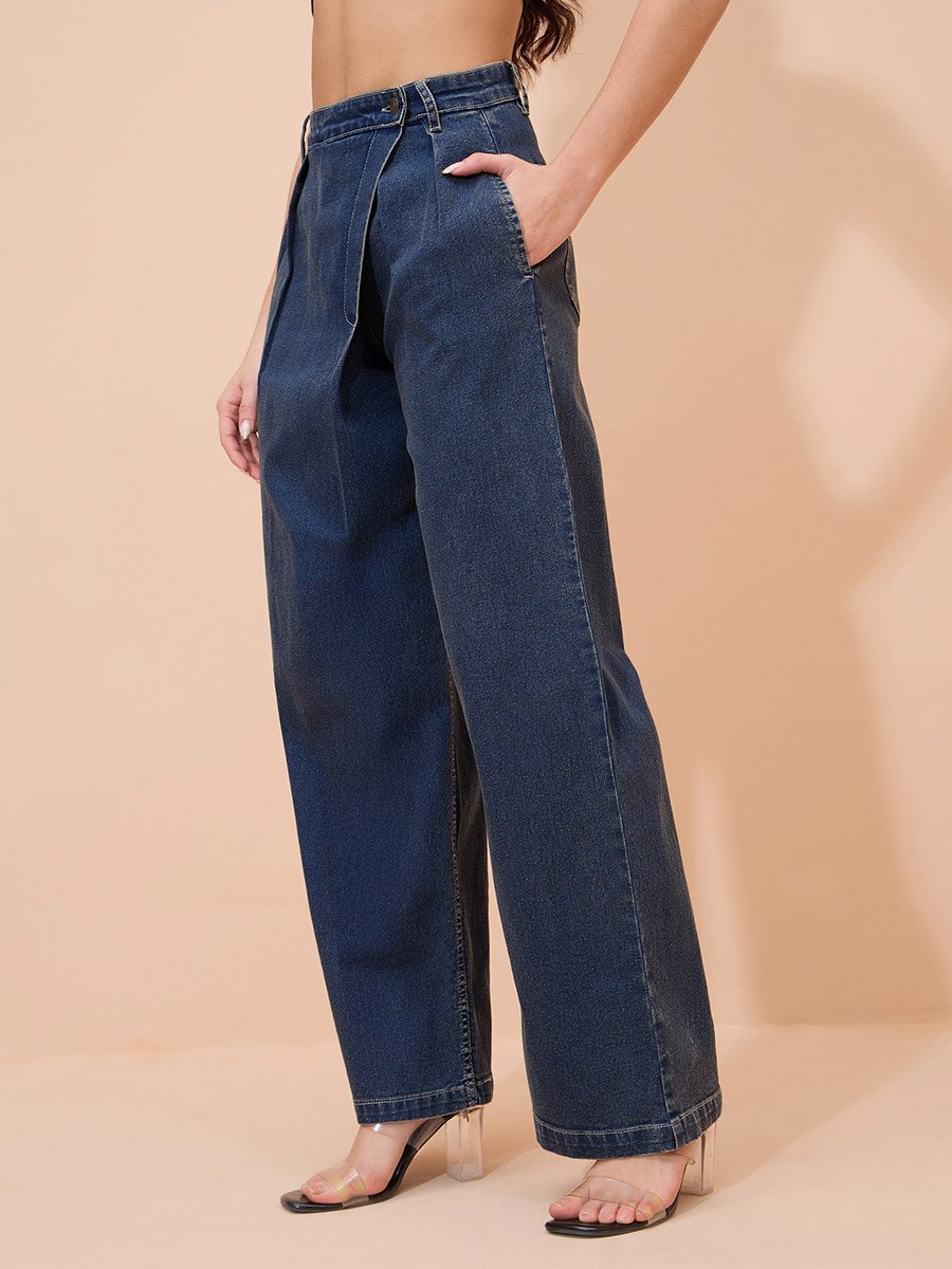 Blue Acid Wash Wrap Straight Jeans