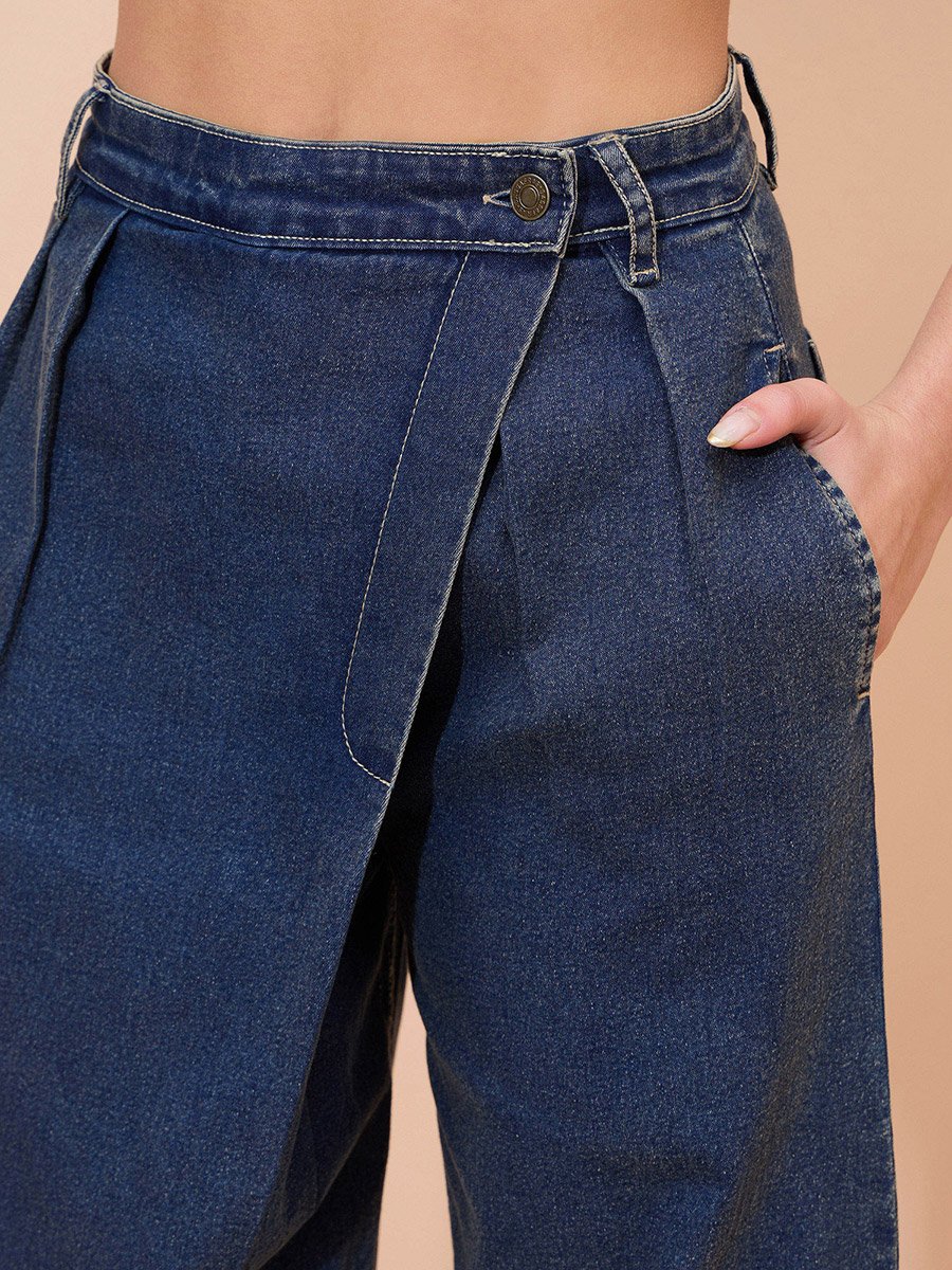 Blue Acid Wash Wrap Straight Jeans