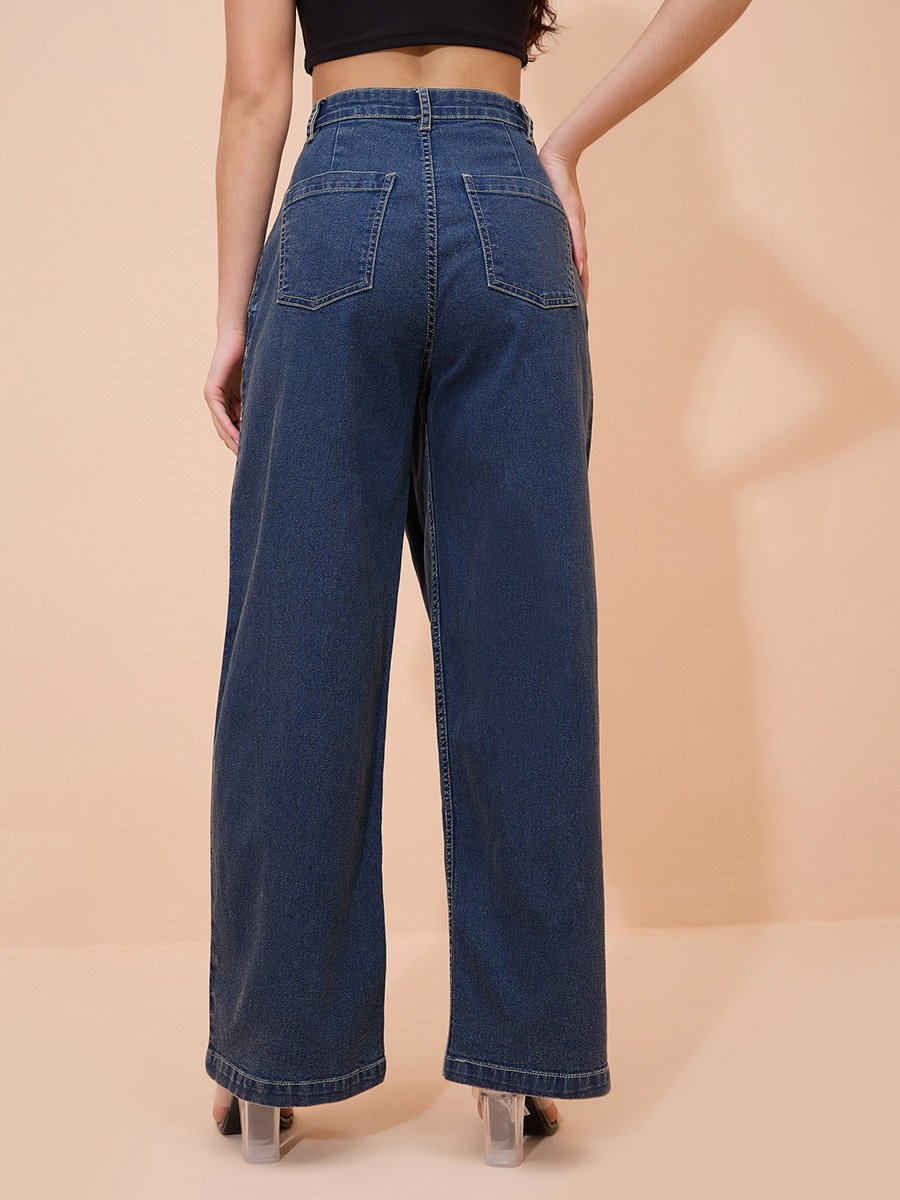 Blue Acid Wash Wrap Straight Jeans