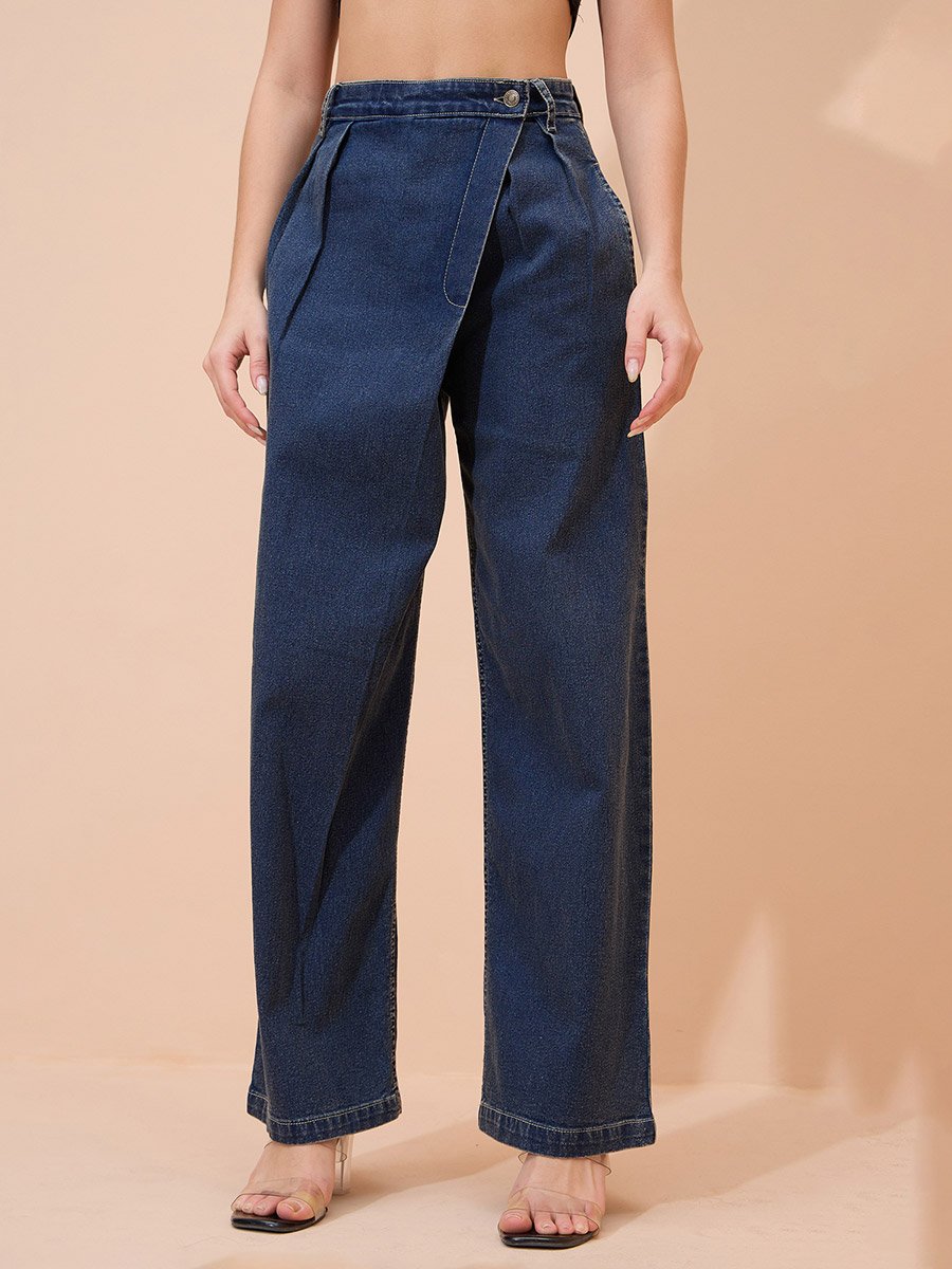 Blue Acid Wash Wrap Straight Jeans