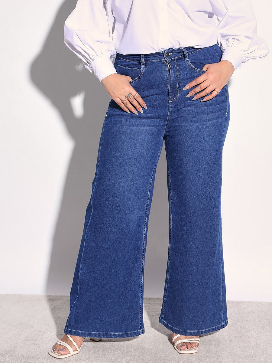 Plus Size Dark Blue Straight Leg Jeans