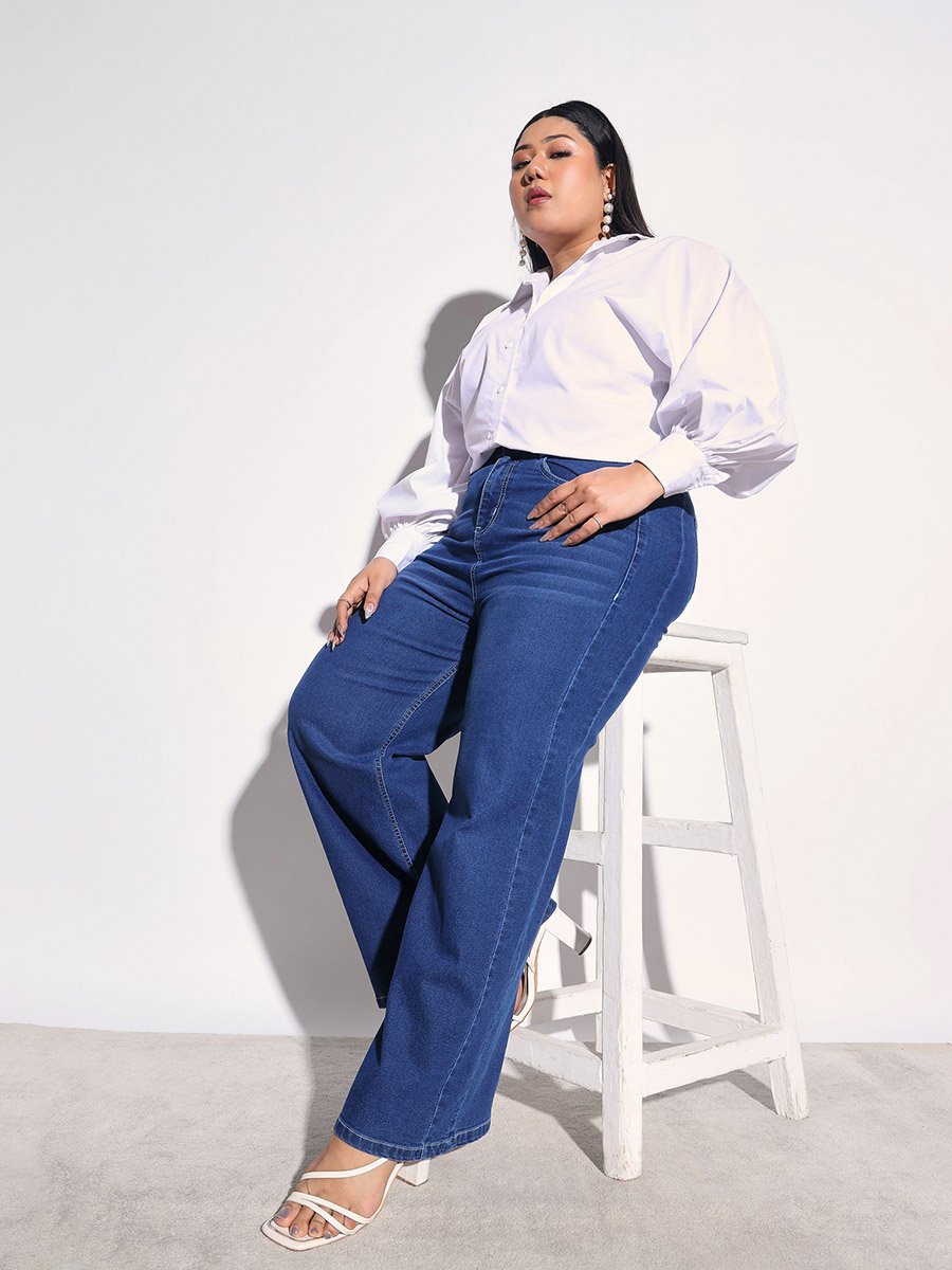 Plus Size Dark Blue Straight Leg Jeans