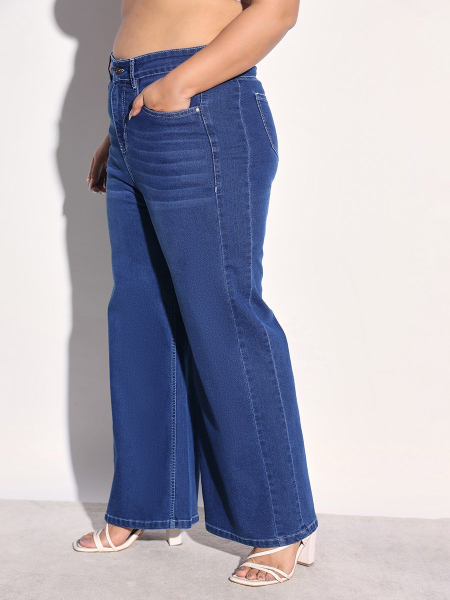 Plus Size Dark Blue Straight Leg Jeans