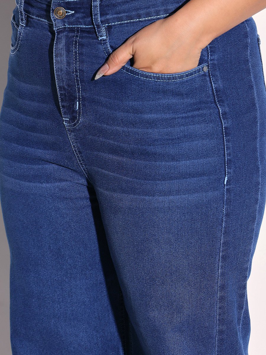 Plus Size Dark Blue Straight Leg Jeans