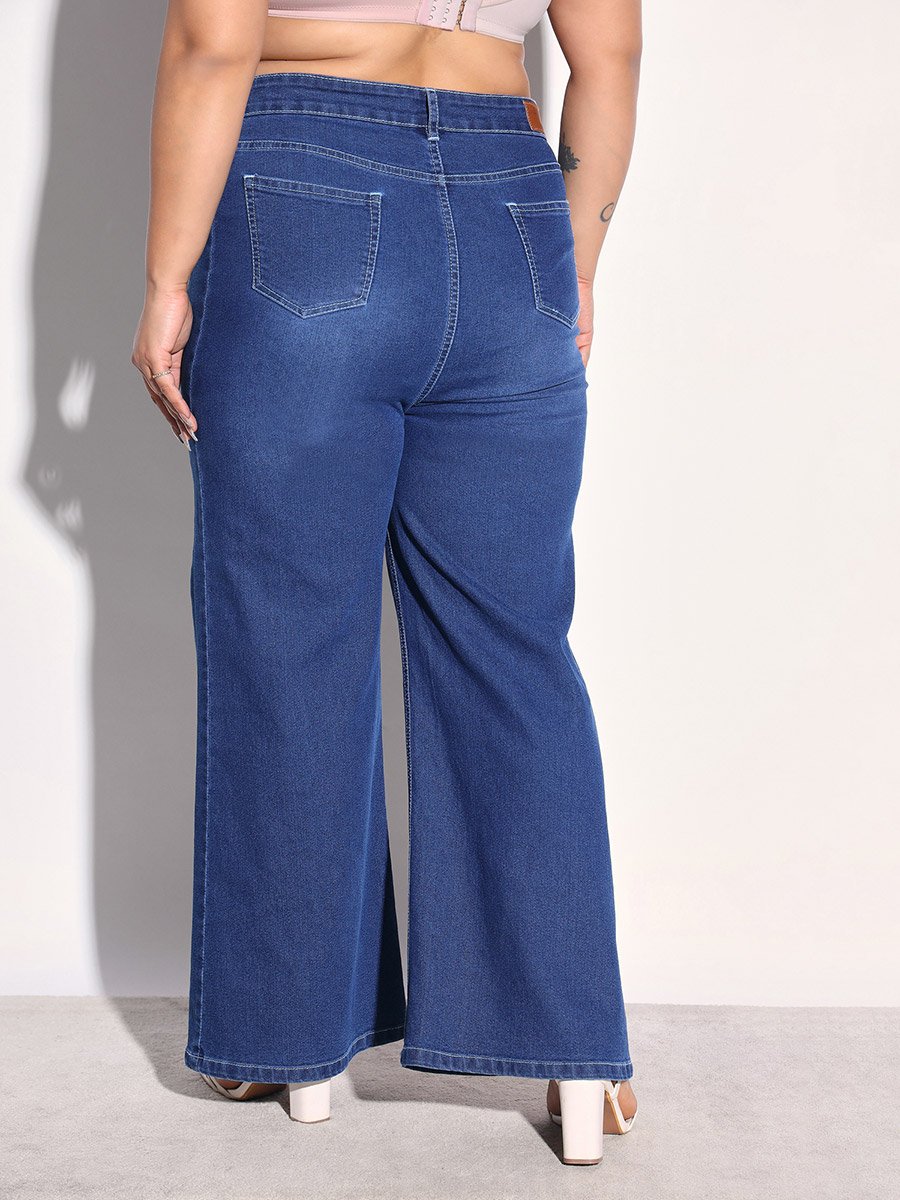 Plus Size Dark Blue Straight Leg Jeans
