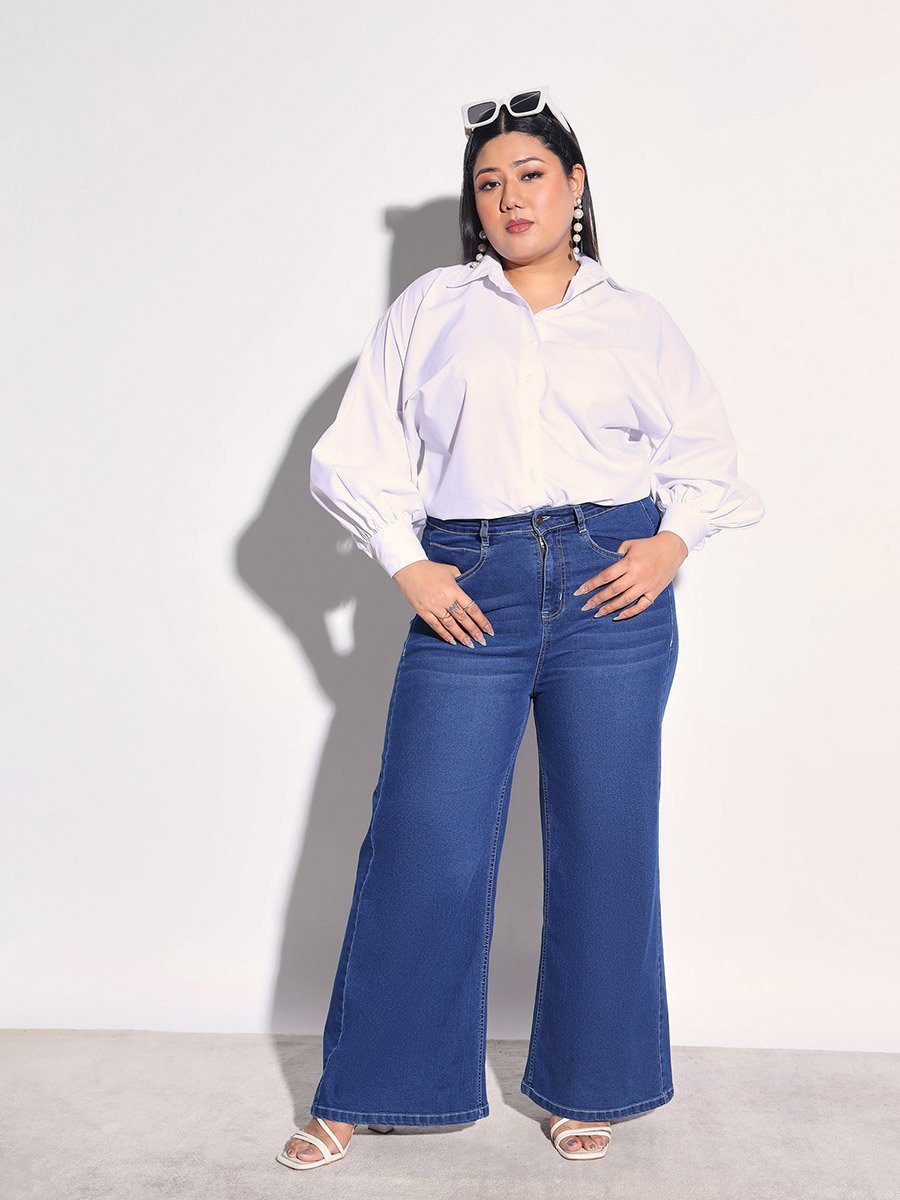 Plus Size Dark Blue Straight Leg Jeans
