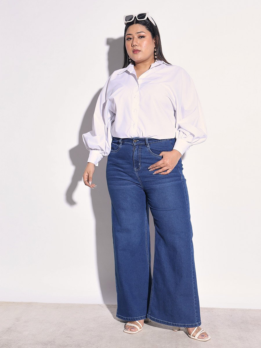 Plus Size Dark Blue Straight Leg Jeans