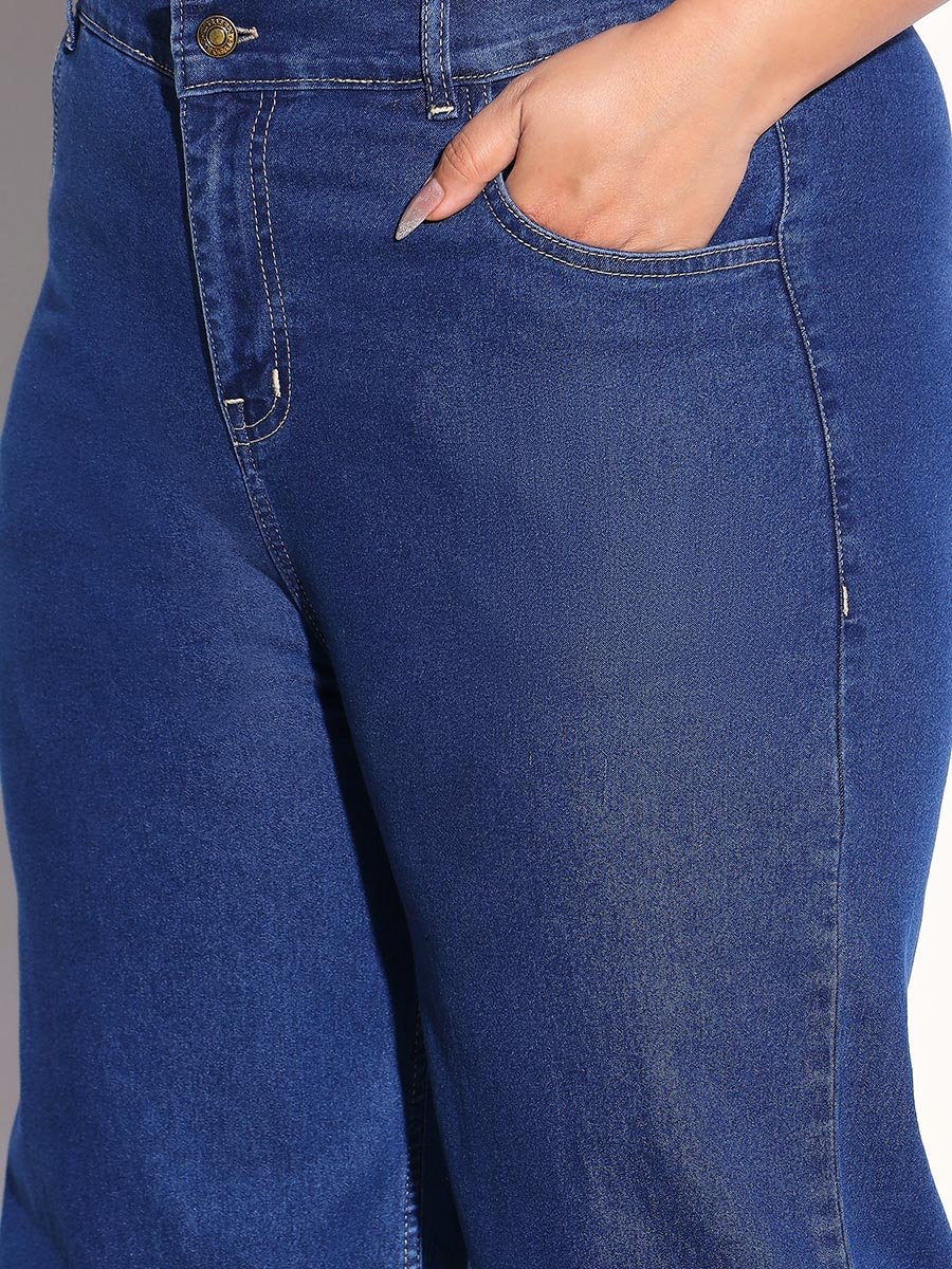 Plus Size Panelled Denim Shirt and Bottom Fold Jeans Co-Ords
