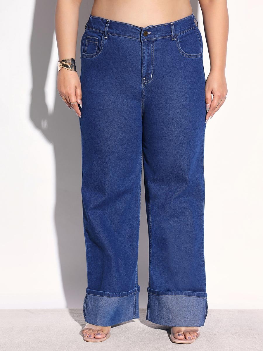 Plus Size Panelled Denim Shirt and Bottom Fold Jeans Co-Ords