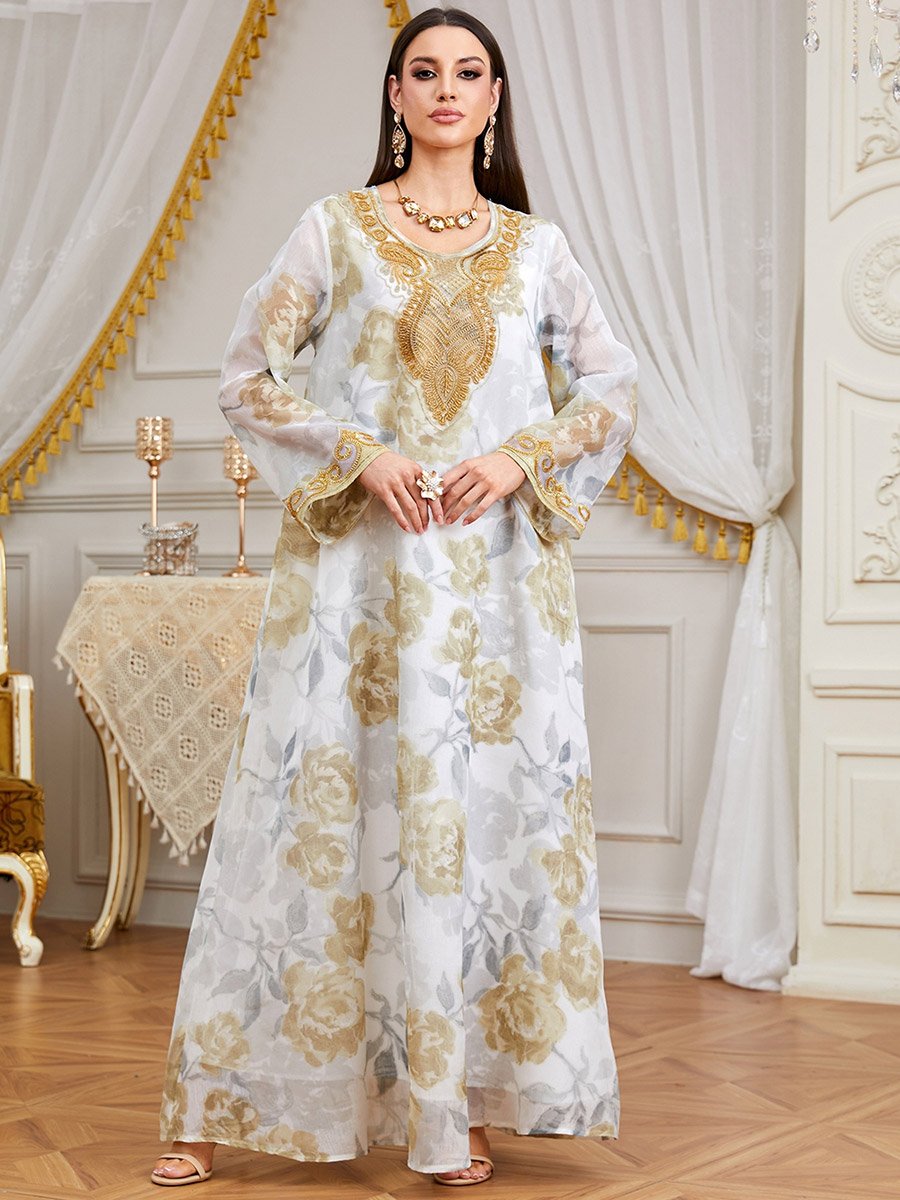 Floral Print Beaded Jalabiya