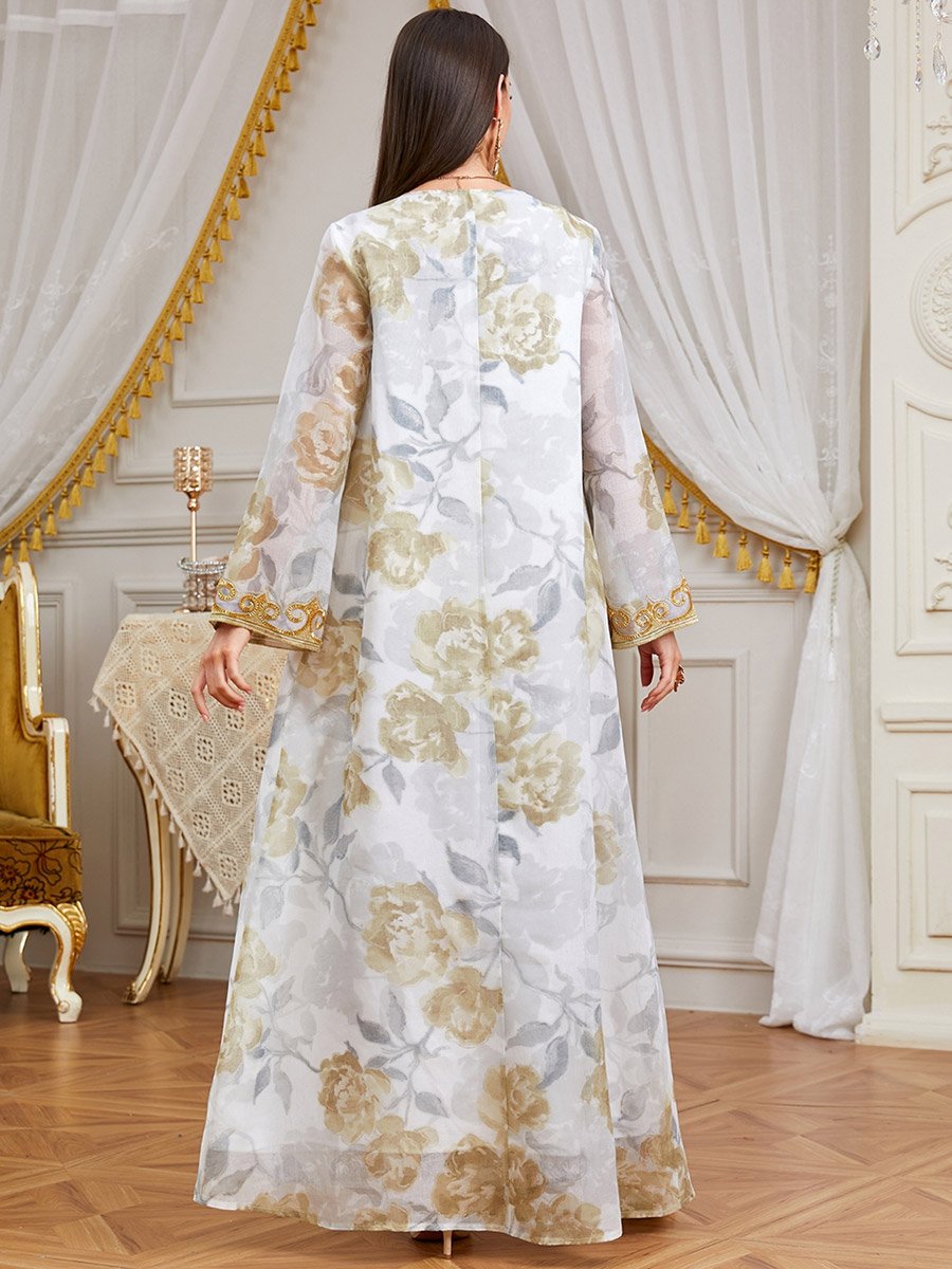 Floral Print Beaded Jalabiya