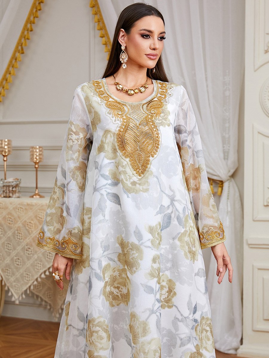 Floral Print Beaded Jalabiya