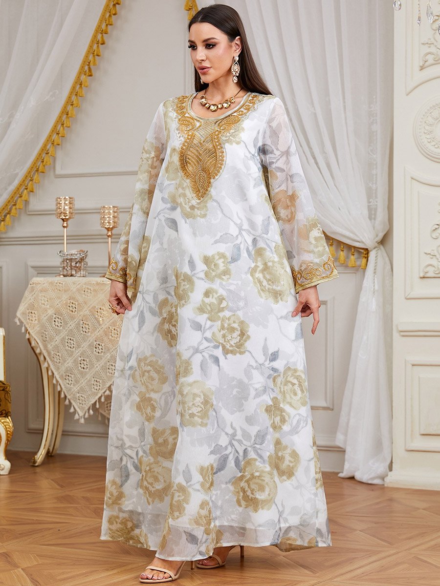 Floral Print Beaded Jalabiya