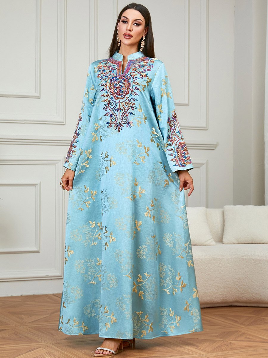 Light Blue Embroidered Beaded Jalabiya