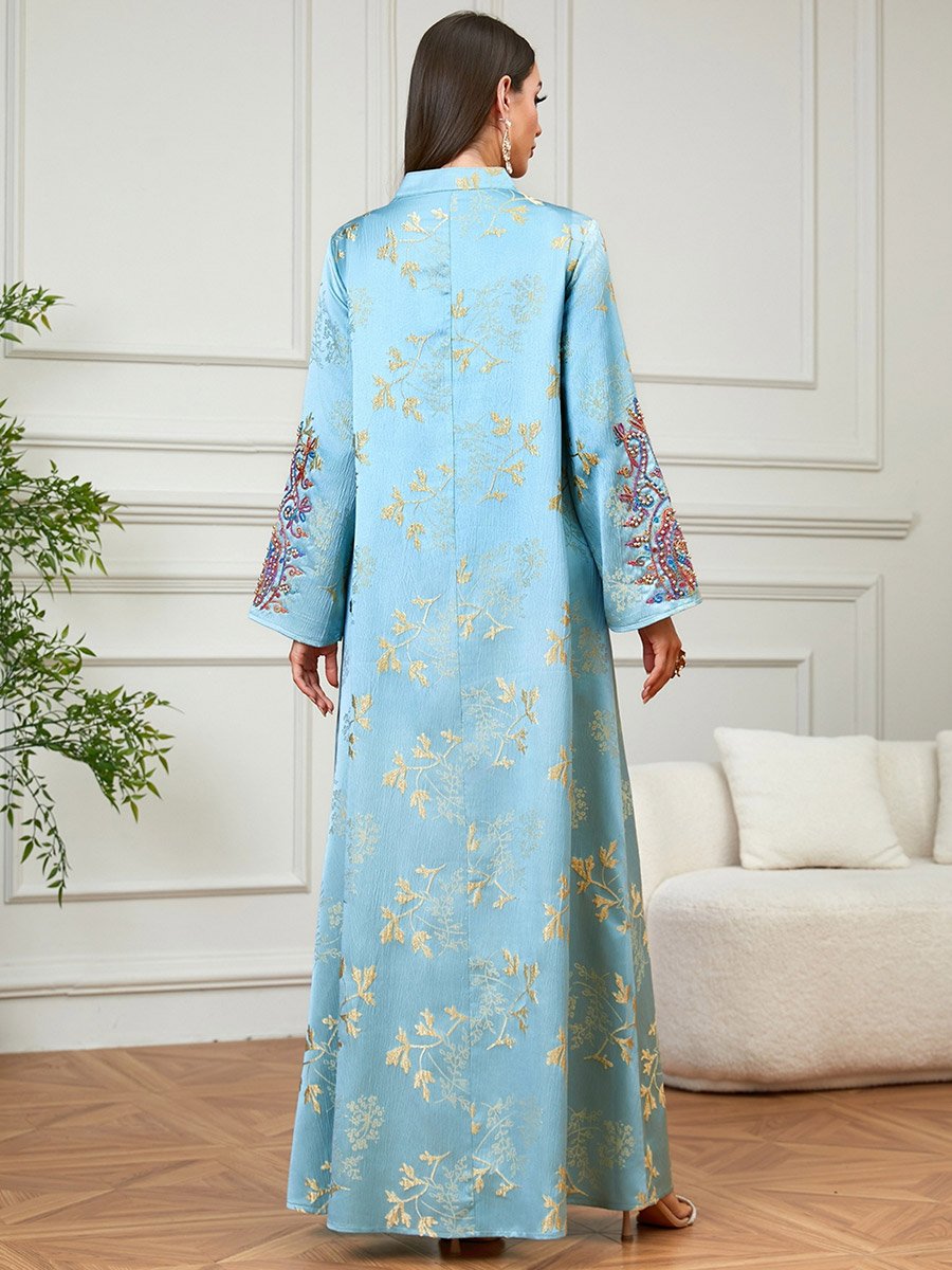 Light Blue Embroidered Beaded Jalabiya