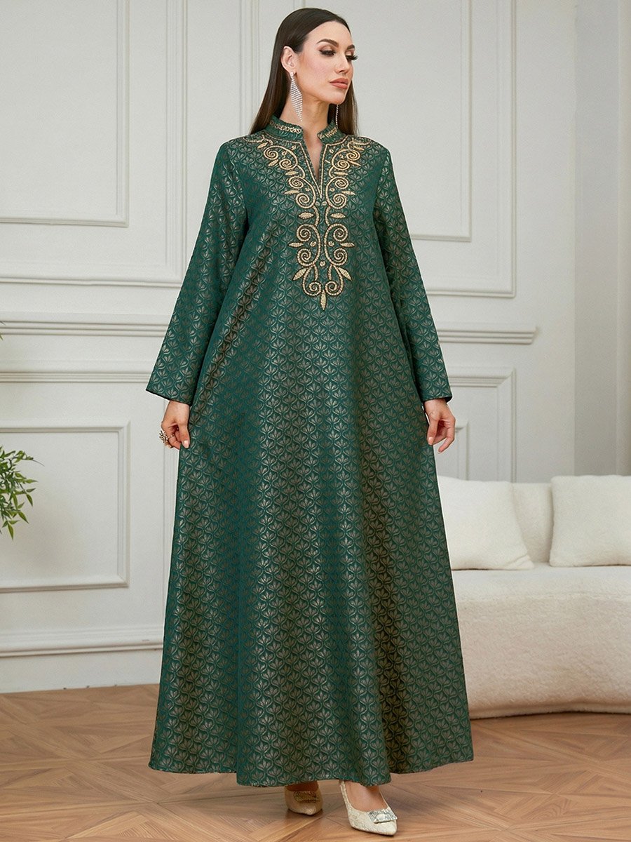 Dark Green Embroidered Pattern Jalabiya