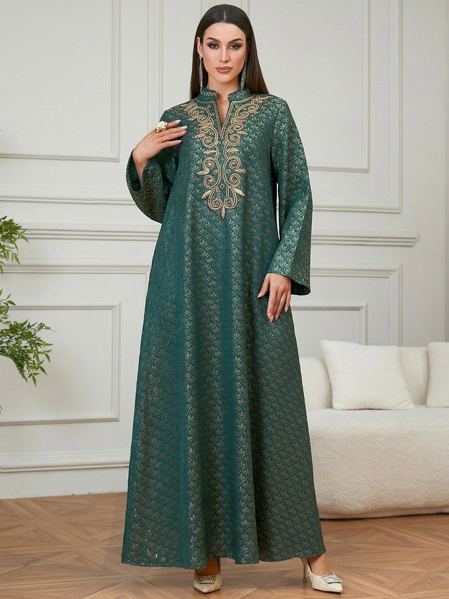 Dark Green Embroidered Pattern Jalabiya