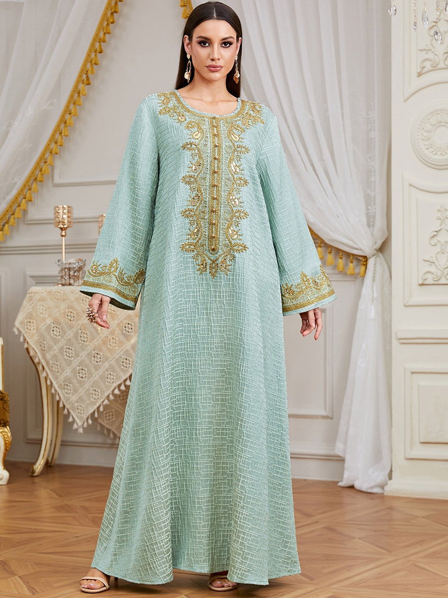 Teal Embroidered A-Line Jalabiya