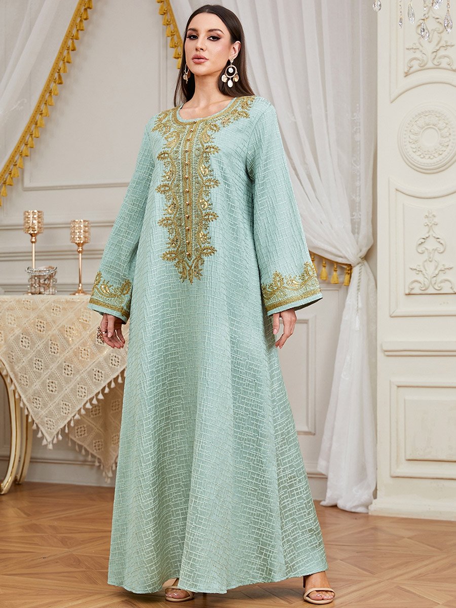 Teal Embroidered A-Line Jalabiya