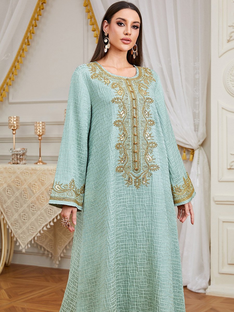 Teal Embroidered A-Line Jalabiya