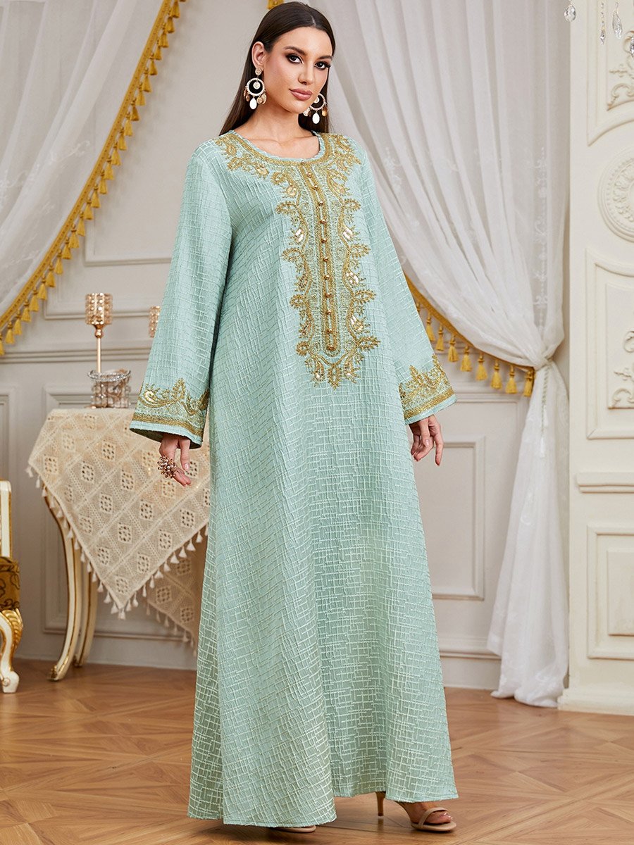Teal Embroidered A-Line Jalabiya