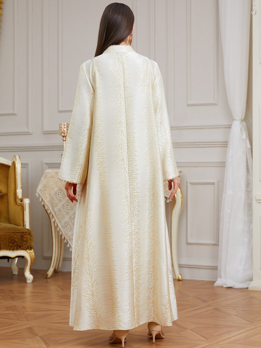 Beige Textured Tassel Detail A-Line Jalabiya
